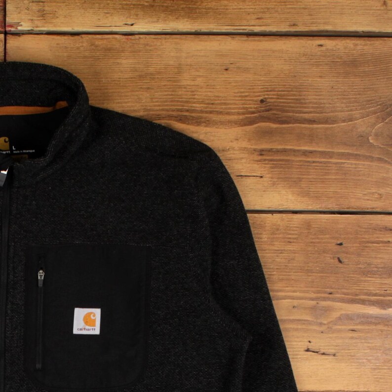 Carhartt 1/4 Zip Sweatshirt L Mens Logo Graphic Workwear Black Pullover image 5