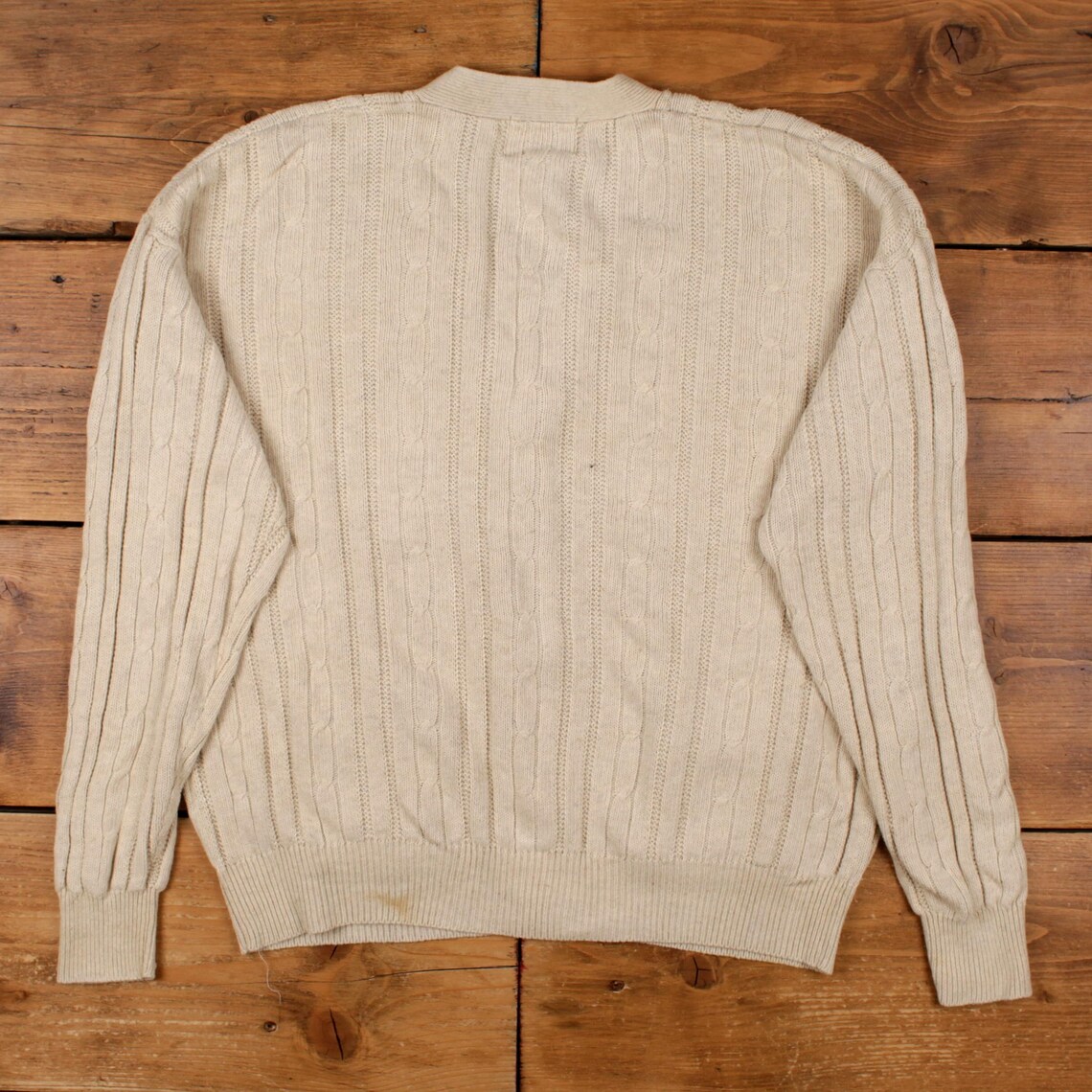 Vintage Nautica Cardigan L Mens 90s Cotton Blend V-neck Cable Knit Jumper, foto 2 di 5