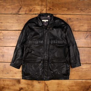 vintage Perry Ellis veste en cuir L des années 90 noir