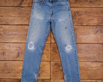 vintage Levis 505 Jeans 32 x 34 années 90 délavé à la pierre Straight Blue Orange Tab Denim