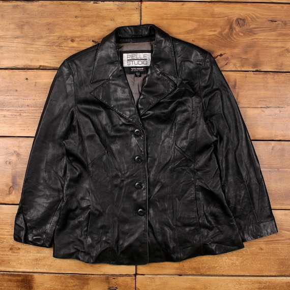 Vintage Pelle Studio Leather Jacket XL 90s Blazer Black Womens