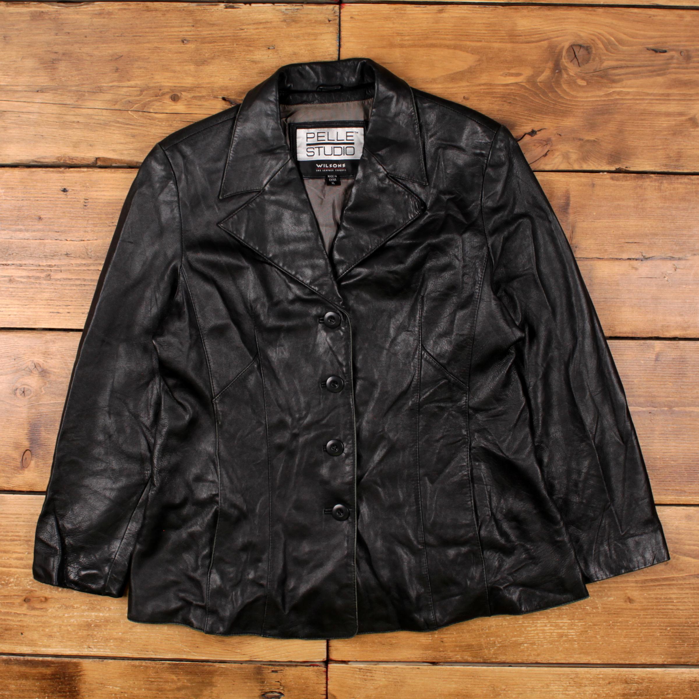 Vintage Pelle Studio Leather Jacket XL 90s Blazer Black Womens
