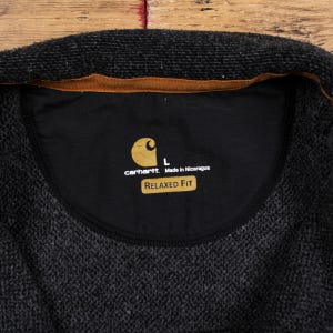 Carhartt 1/4 Zip Sweatshirt L Mens Logo Graphic Workwear Black Pullover image 3