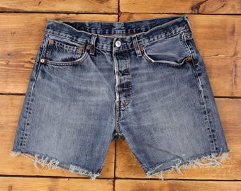 Vintage Levi's Denim Shorts 31 Levis 501 Raw Hem Jorts Dark Wash Hot Pants