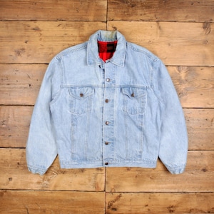 Vintage Denim Jacket L 90s Trucker Blanket Lined Blue