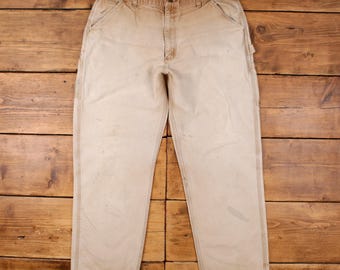 Vintage Carhartt Carpenter Pants Trousers 38x31 Mens Straight Beige Cotton