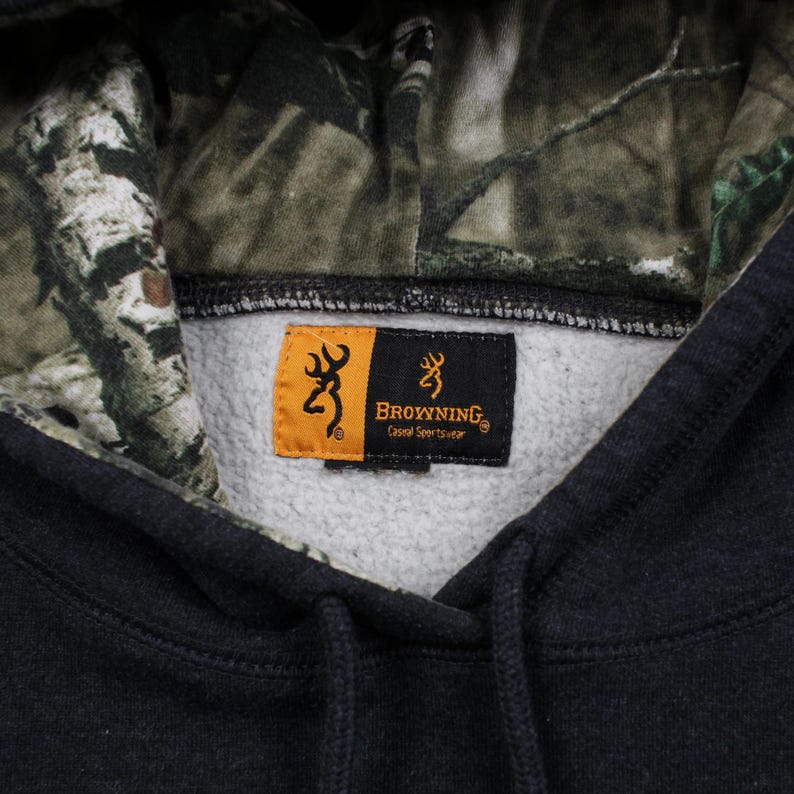 Browning Hoodie Sweatshirt M Mens Deer Logo Outdoor Camo Realtree Grey image 3
