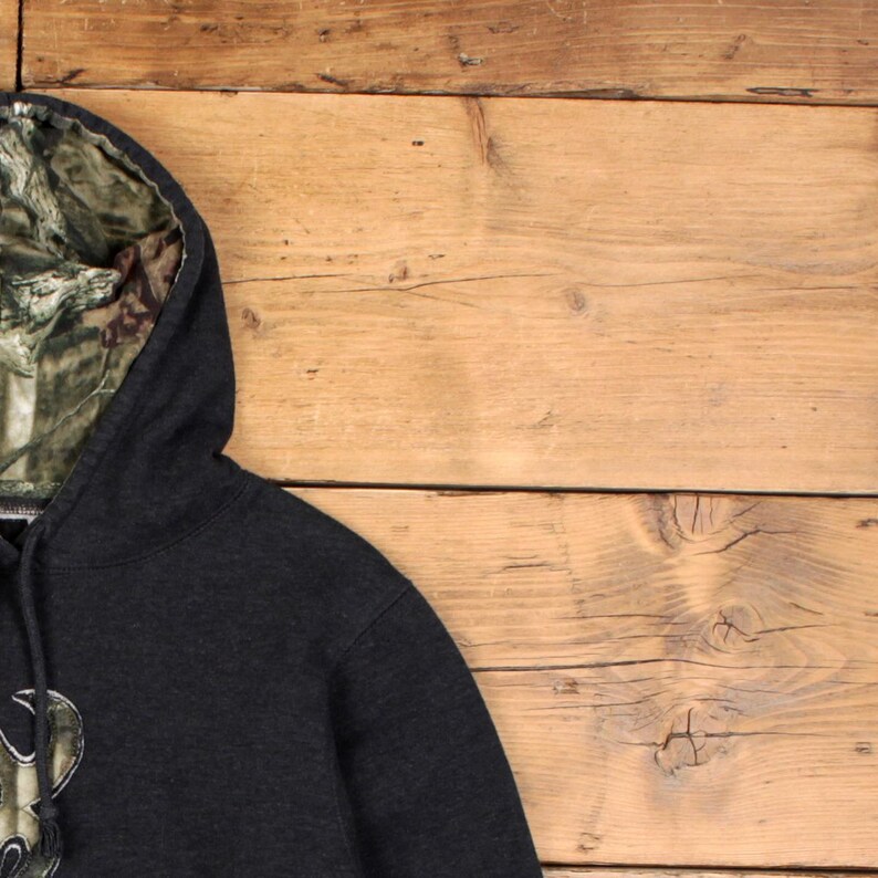 Browning Hoodie Sweatshirt M Mens Deer Logo Outdoor Camo Realtree Grey image 5