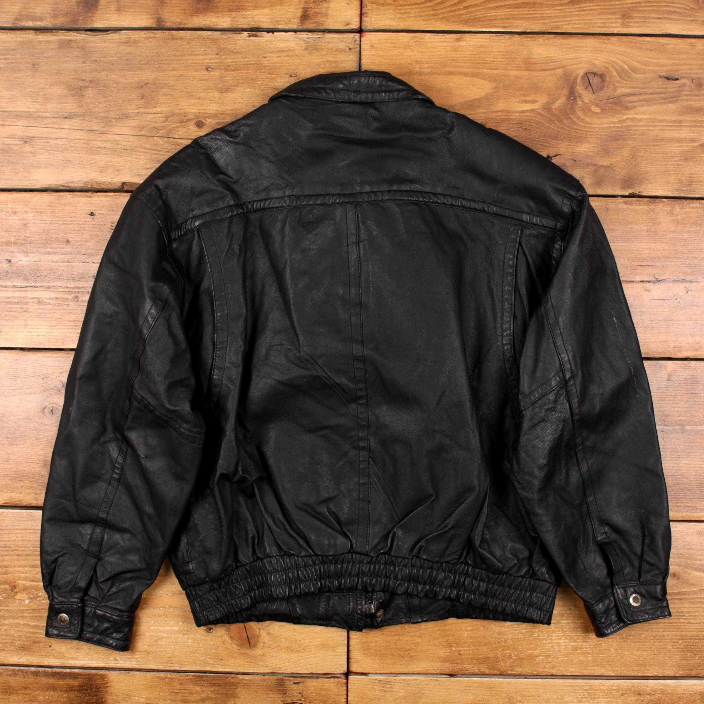 Special✨90s st john’s bay leather jacket Vintage St John's Bay Leather Jacket XL Bomber Black - Etsy Israel
