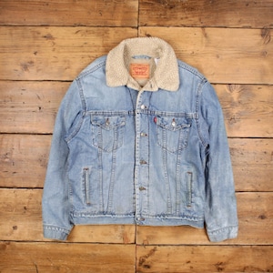Vintage Levi&#39;s Jeansjacke L 90er Jahre Trucker Sherpa Lined Blue