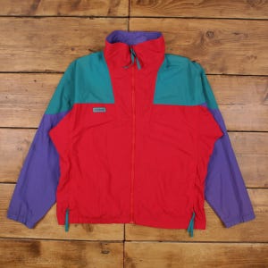 Vintage Columbia Windbreaker Jacket L 90s Colour Block Red