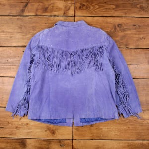 Vintage The Quacker Factory Leather Jacket 2XL Western Suede Fringed Purple image 2