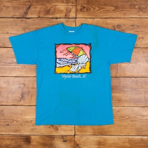 Vintage Tultex Graphic T Shirt Large South Carolina Beach Blue Tee