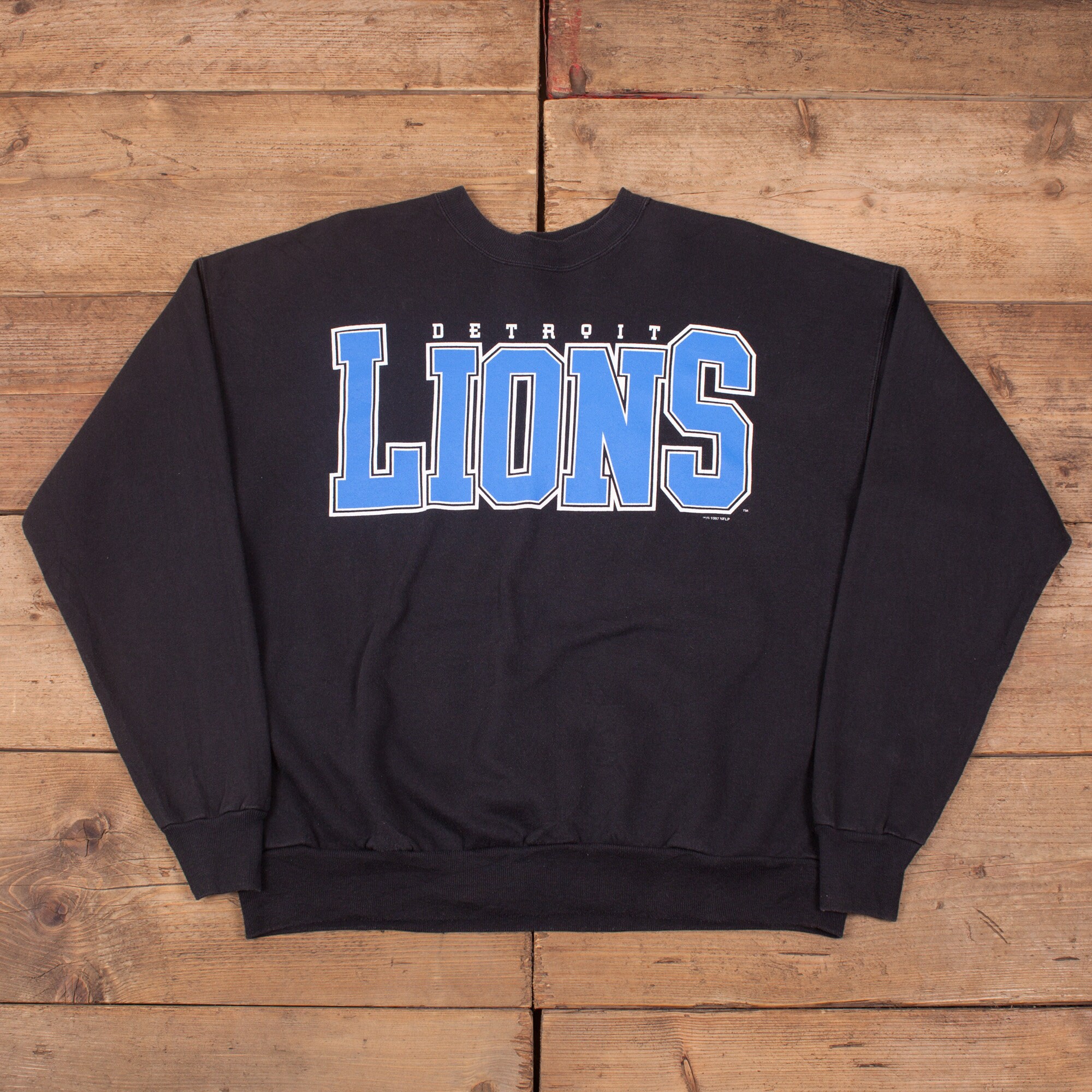 Image of Mens Vintage 90S Hanes Black Detroit Lions Graphic Sweatshirt Xl 48" R19373