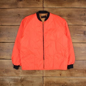 Vintage Sears Workwear Jacket L 70s Quilted Bomber Orange