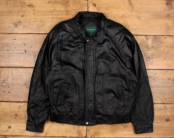Vintage Hill & Archer Leather Jacket L 80s Bomber Black Zip - Etsy 