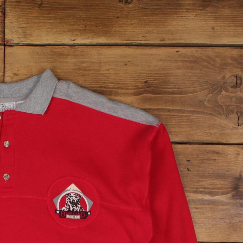 Vintage Northwest Territory Graphic Sweatshirt L Bear Collared Mens Red image 5