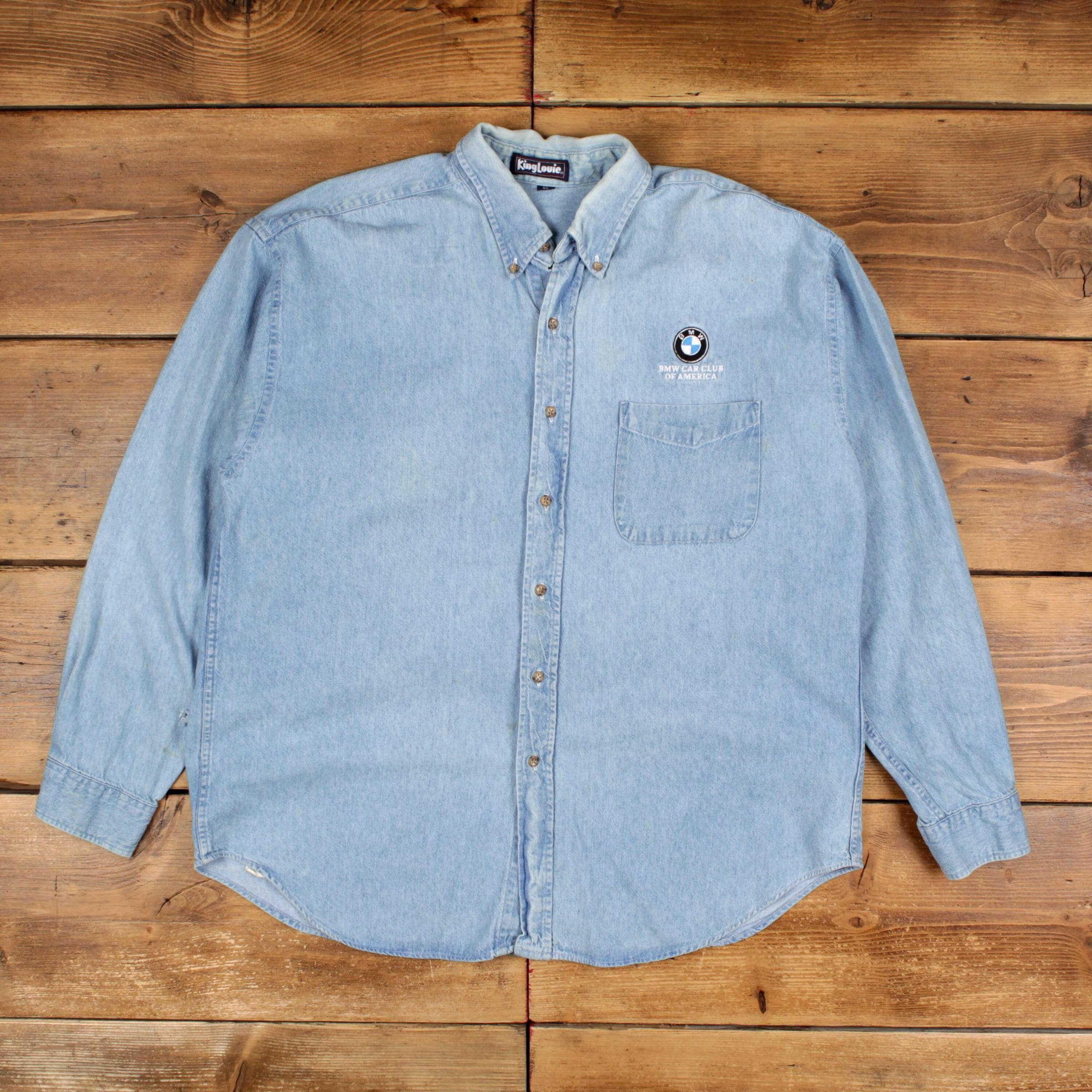 Vintage King Louie Denim Shirt Button XL USA Made 90s Embroidered 