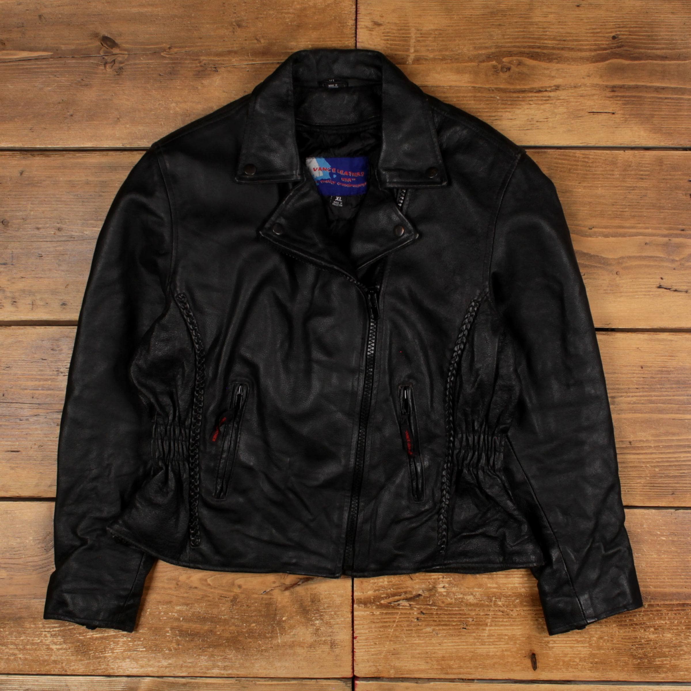 Vance Leathers Leather Jacket XL Womens 00s Black Moto Lined Heavy