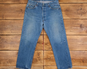 vintage Levis 501 Jeans 34 x 29 USA made 80s stonewash droite bleu rouge languette