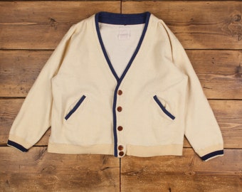 vintage World Island Cardigan L 80s bouton col en V laine crème