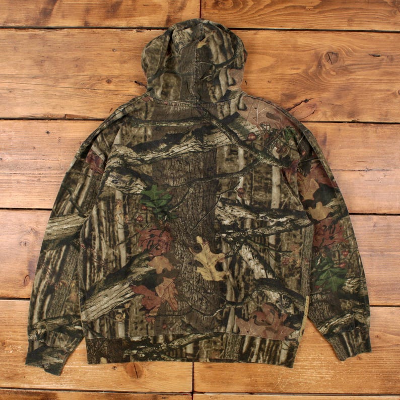 Felpa con cappuccio Mossy Oak taglia L da uomo, con logo mimetico, ideale per attività all'aperto e caccia, colore marrone. immagine 2