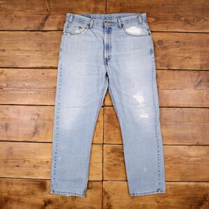 Vintage Levis 505 Jeans 38 x 30 90s Light Wash Straight Blue Red Tab Denim