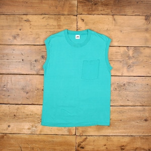 Vintage Fruit of the Loom Single Stitch T Shirt Blank Medium 90s USA Made Blue