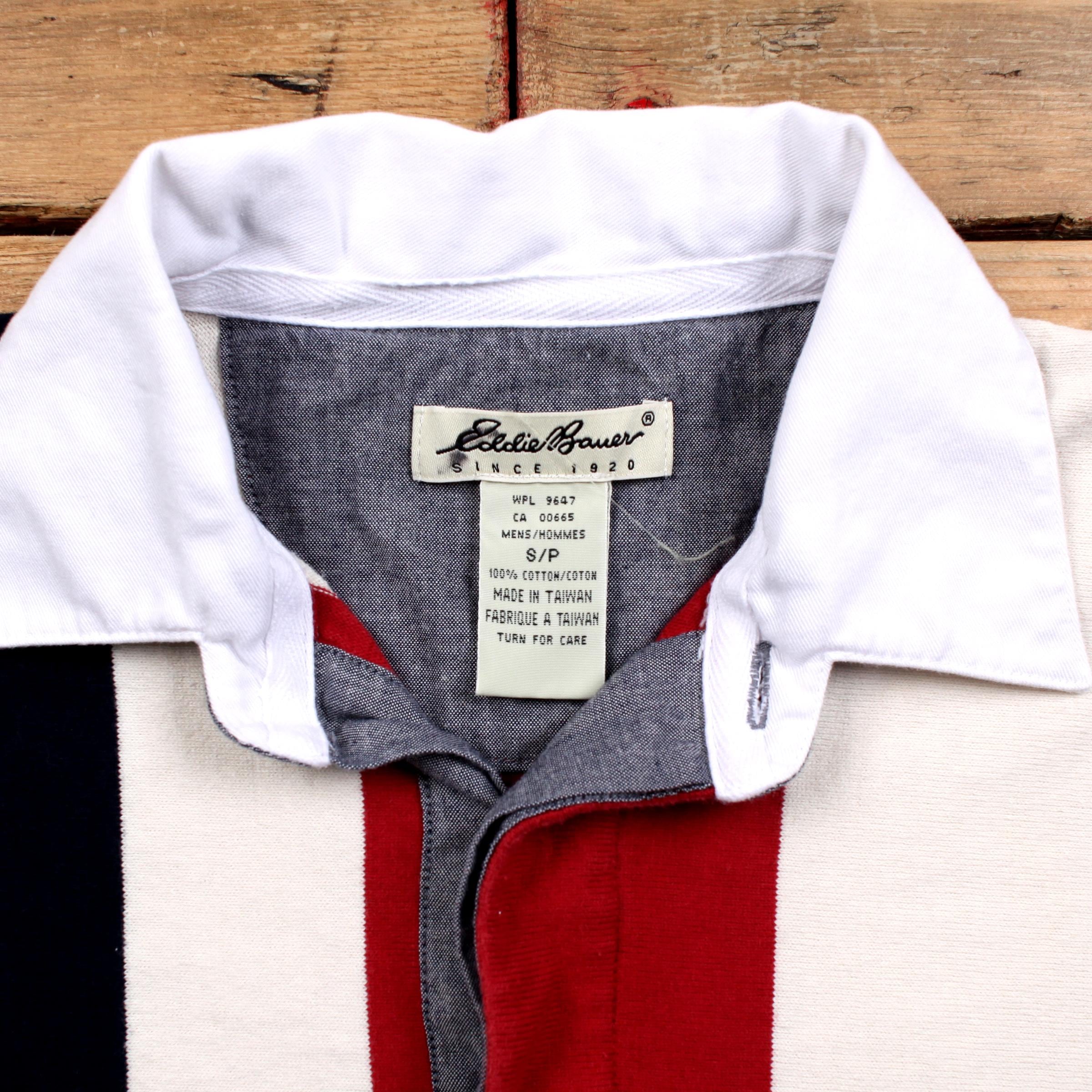 Vintage Eddie Bauer Rugby T-shirt S Mens 90s Striped Polo Shirt 