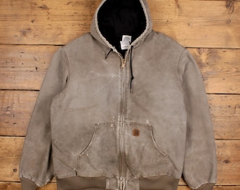 Chaqueta Carhartt Active vintage, talla XL para hombre, estilo años 2000, gris, con capucha, ropa de trabajo, desteñida y desgastada.