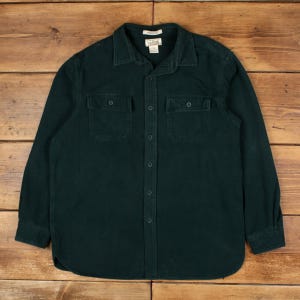Vintage L.L.Bean Chamois Shirt Button L 90s Mens Long Sleeve Green Solid