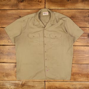 Vintage Dickies Workwear Shirt Button 3XL USA Made 90s Mens Short Sleeve Beige