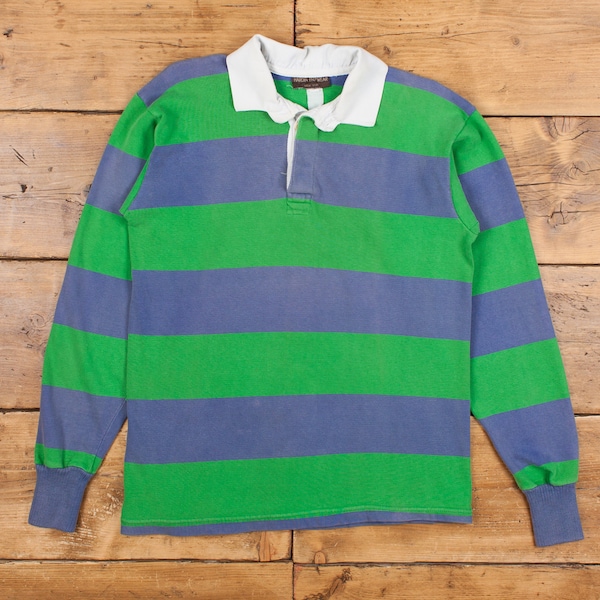 Vintage Rugby T Shirt M 90s Hardin Knitwear Long Sleeve Stripe Green Tee