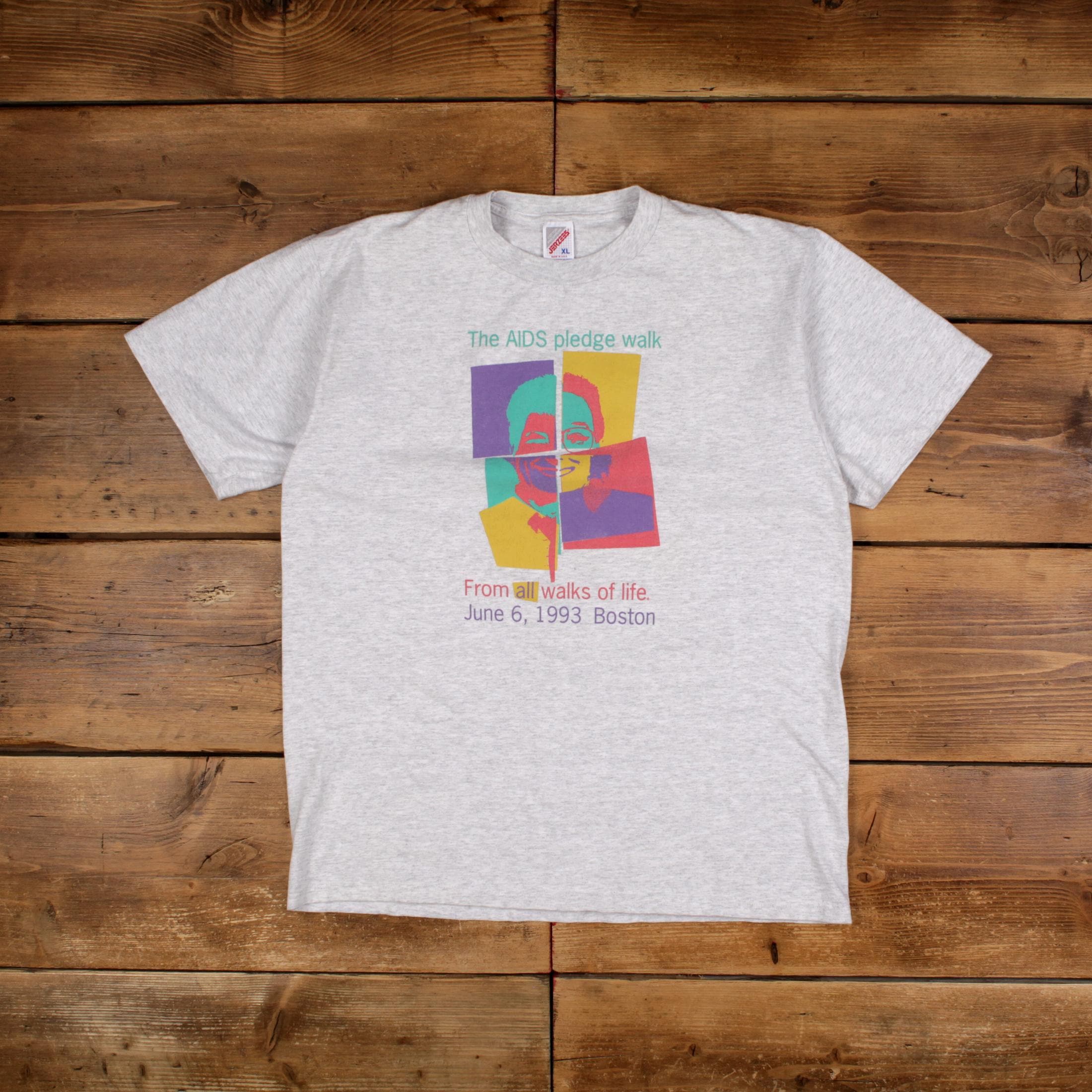 Vintage Jerzees Graphic T Shirt Large 90s USA Made Charity Grey