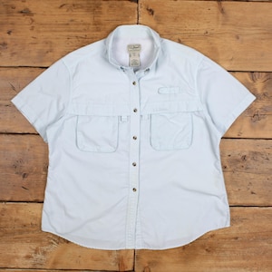 L.L. Bean Technical Shirt XL Womens Button Outdoor Women Pockets Hiking Blue