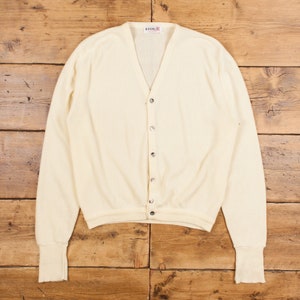 Vintage Lacoste Cardigan L 60s I Zod USA Made Womens Button V-Neck Cream
