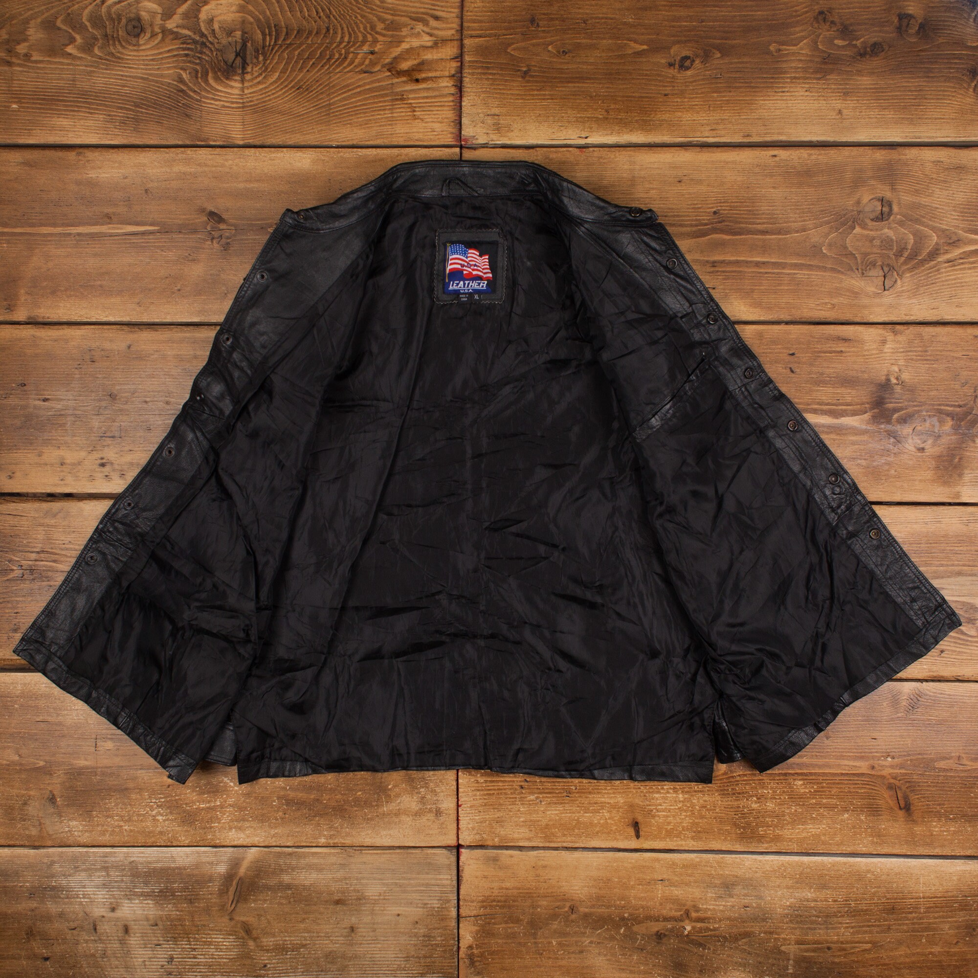 Vintage Leather USA Leather Jacket XL Overshirt Black Snap