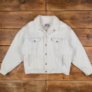 送料無料 百貨店 Vintage Levi's Denim Jacket XL 90s Sherpa Lined Bleach Wash ジャケット・アウター