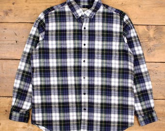 Camisa de franela con botones L.L. Bean para hombre, algodón a cuadros, azul para exteriores