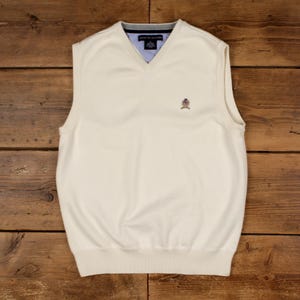 Vintage Tommy Hilfiger Jumper Sweater L Vest Womens V-Neck Cream