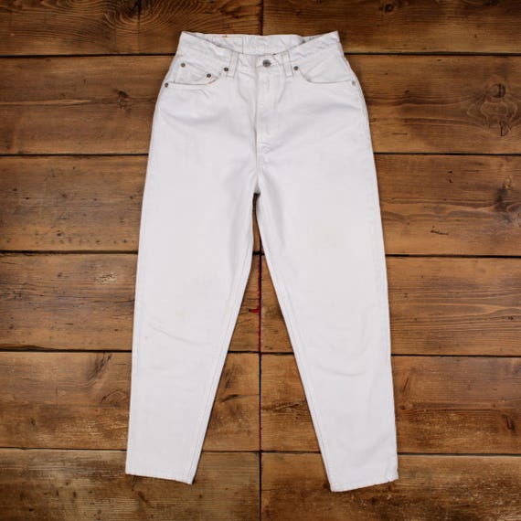 Vintage Levis 521 Jeans 29x29 Womens 90s White USA Made Tapered High Rise Denim