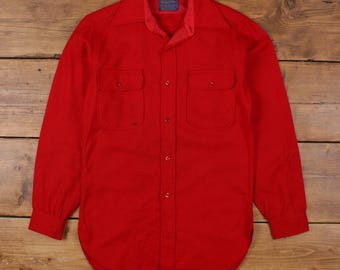 Camisa informal vintage Pendleton con botones, talla S, fabricada en EE. UU., años 70, para hombre, manga larga, roja