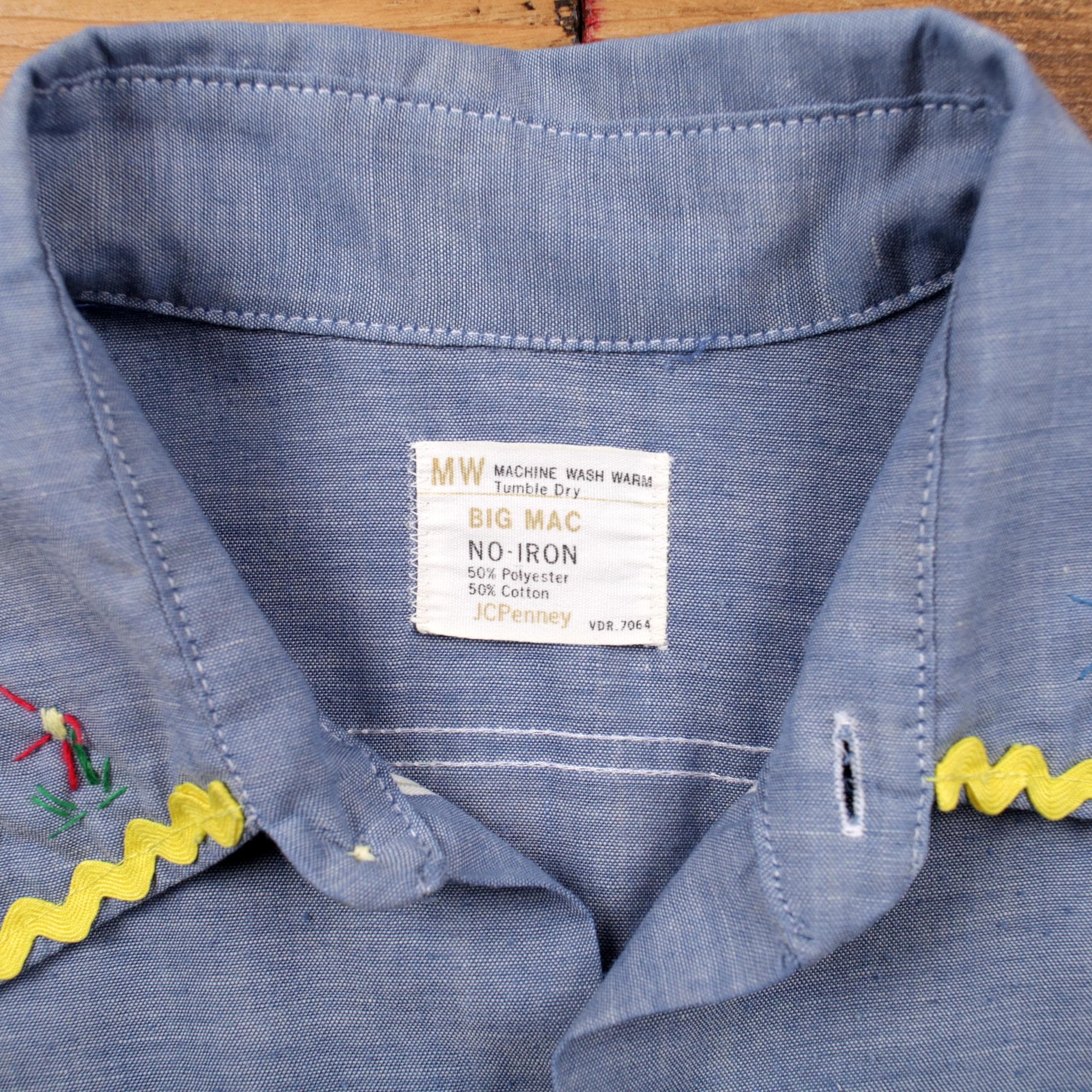 Vintage JC Penney Chambray Denim Shirt L USA Made 70s Embroidered