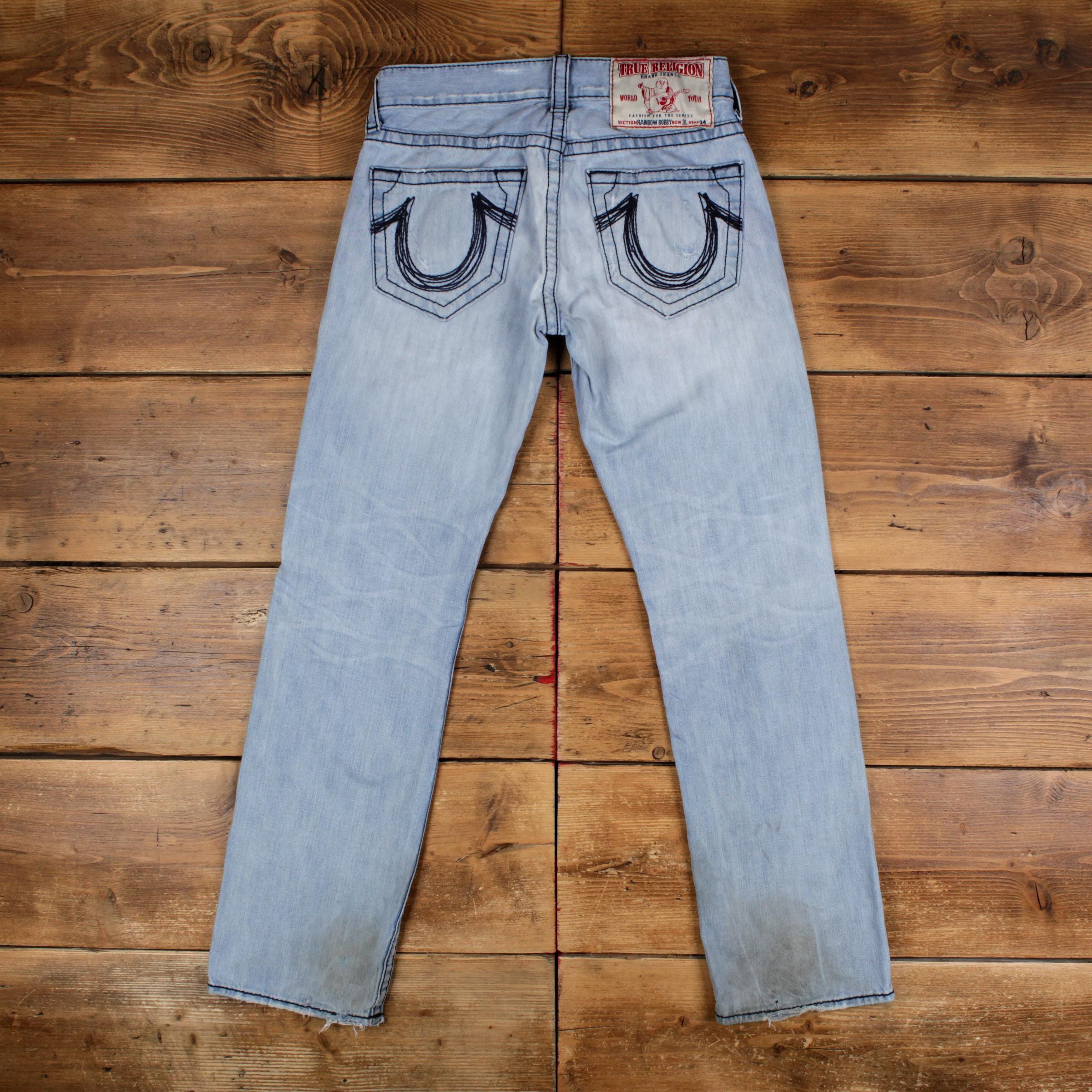 True Religion Bobby Row Jeans 31x34 Mens 00s Y2K Blue USA