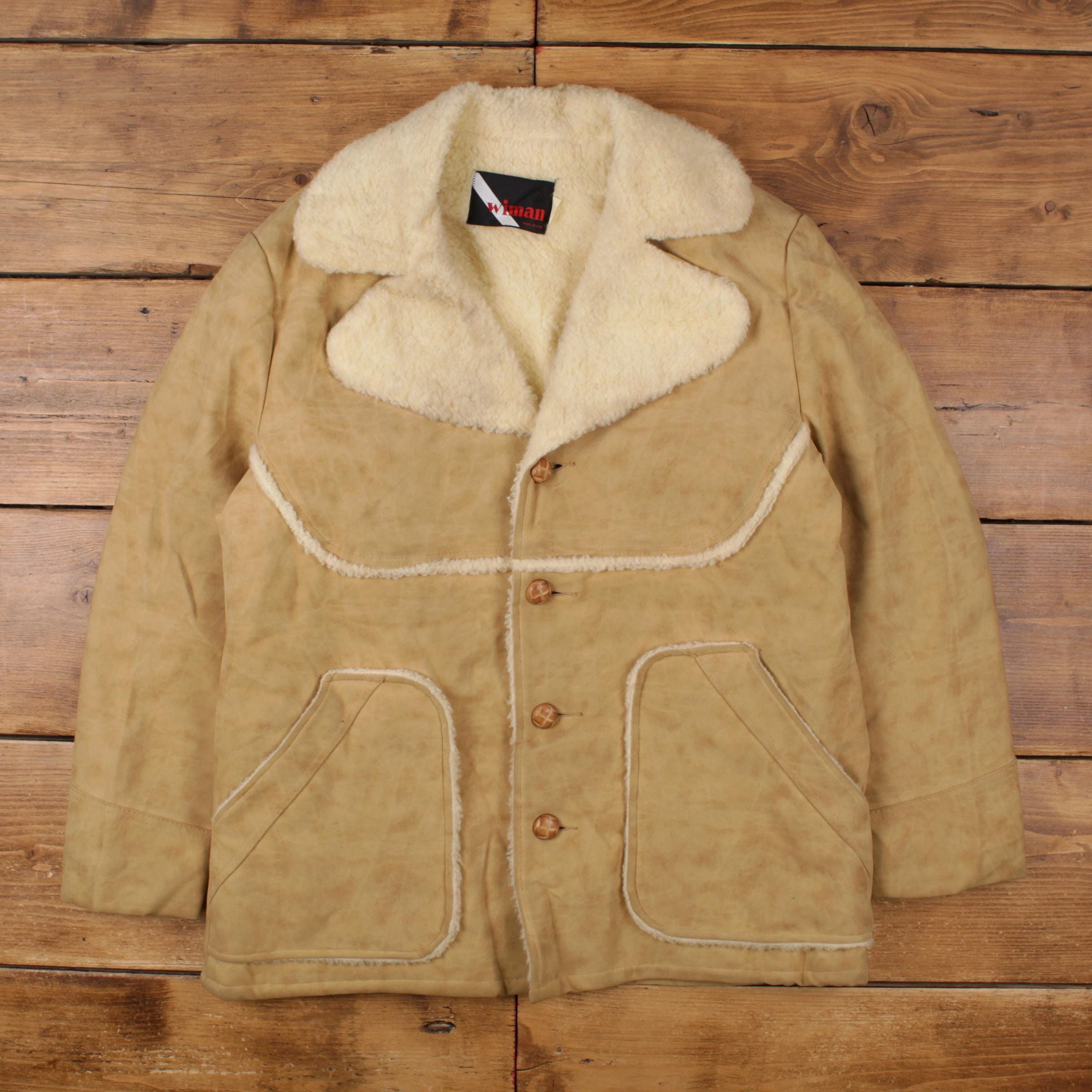 Vintage Wiman Western Jacket L 80s Sherpa Lined Faux Suede USA
