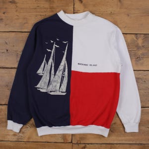Vintage Western Shirt Line Graphic Sweatshirt XL 90s USA Made Mackinac Island