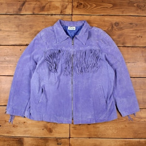 Vintage The Quacker Factory Leather Jacket 2XL Western Suede Fringed Purple image 1