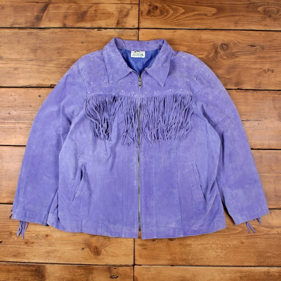 Vintage The Quacker Factory Leather Jacket 2XL Western Suede Fringed Purple