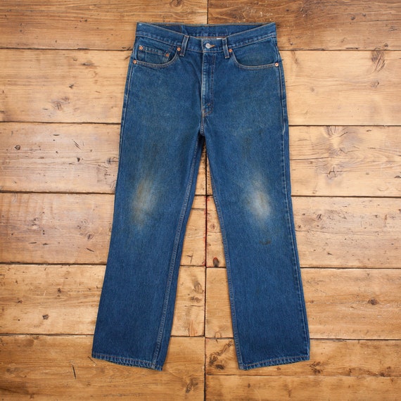 Vintage Levis 517 Jeans 33 X 30 90s Medium Wash Bootcut Blue Red  