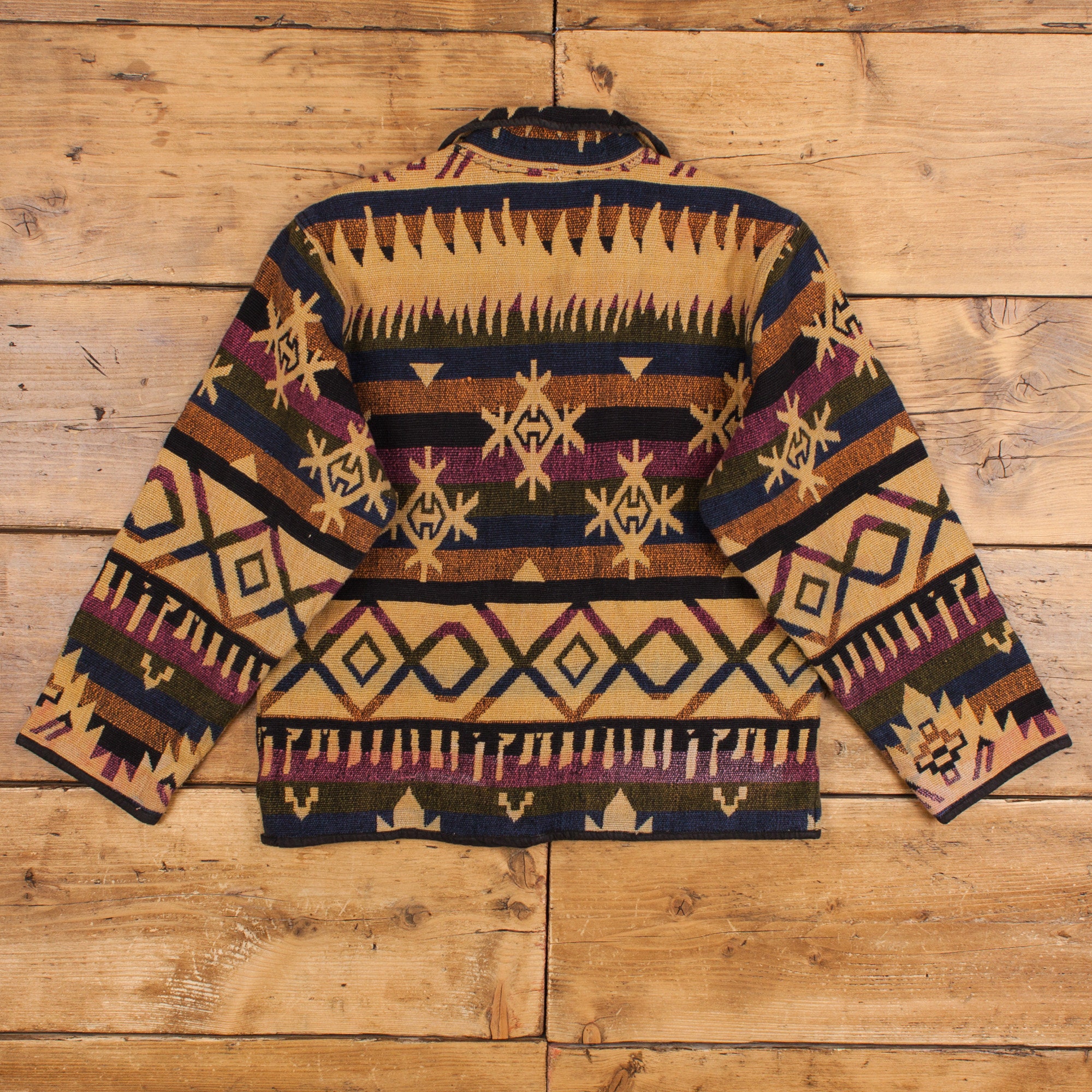 Vintage Jane Ashley Tapestry Jacket M 90s Aztec Geometric Brown 
